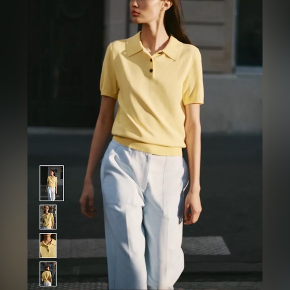 🆕 Zara SHORT SLEEVE KNIT POLO TOP - Picture 2 of 7